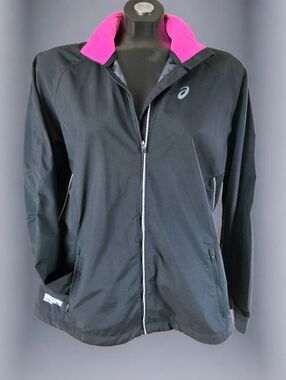 Asics Windstopper Active Shell Road Packable Activewear Jacket With Pink Collar